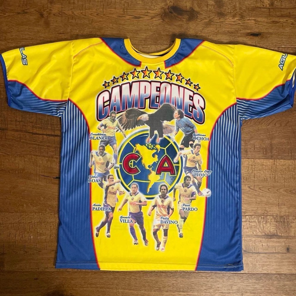 Club America Jersey Men XL Yellow Blokecore Vintage Y2K Liga MX Campeones Ochoa